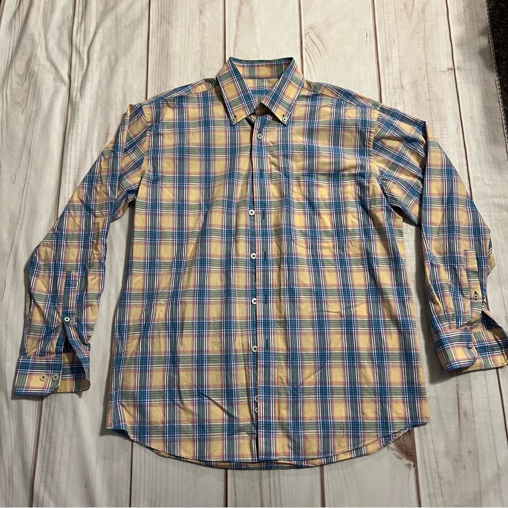 Alan Flusser Plaid Button Up Long Sleeve Shirt Men’s Size Medium